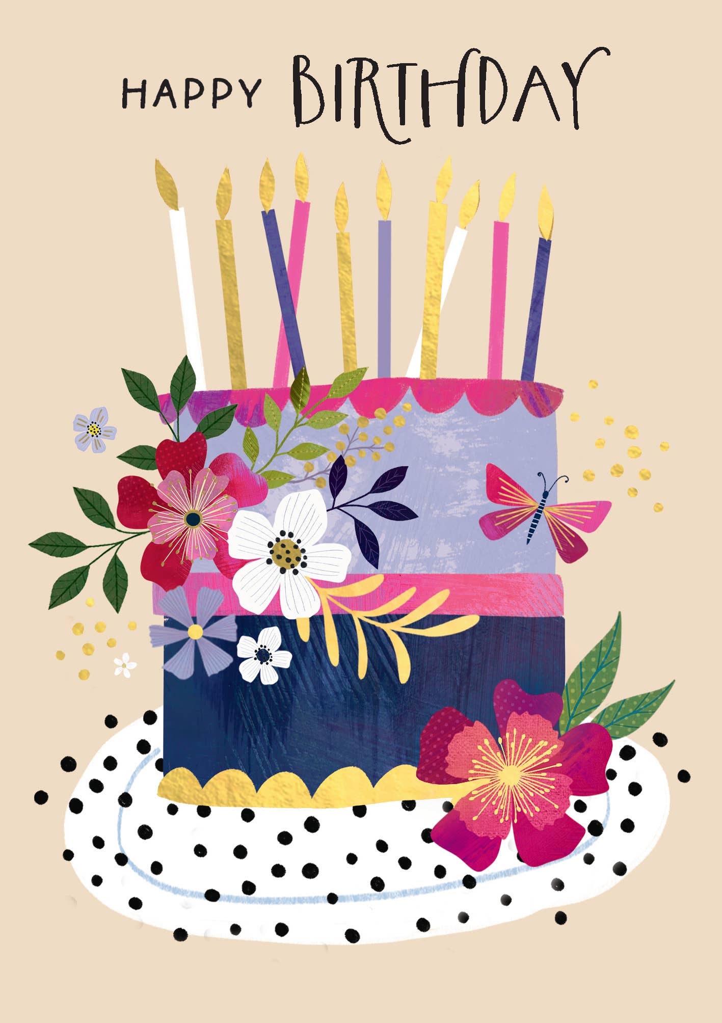 BIRTHDAY CAKE GREETING CARD PAPER ROSE